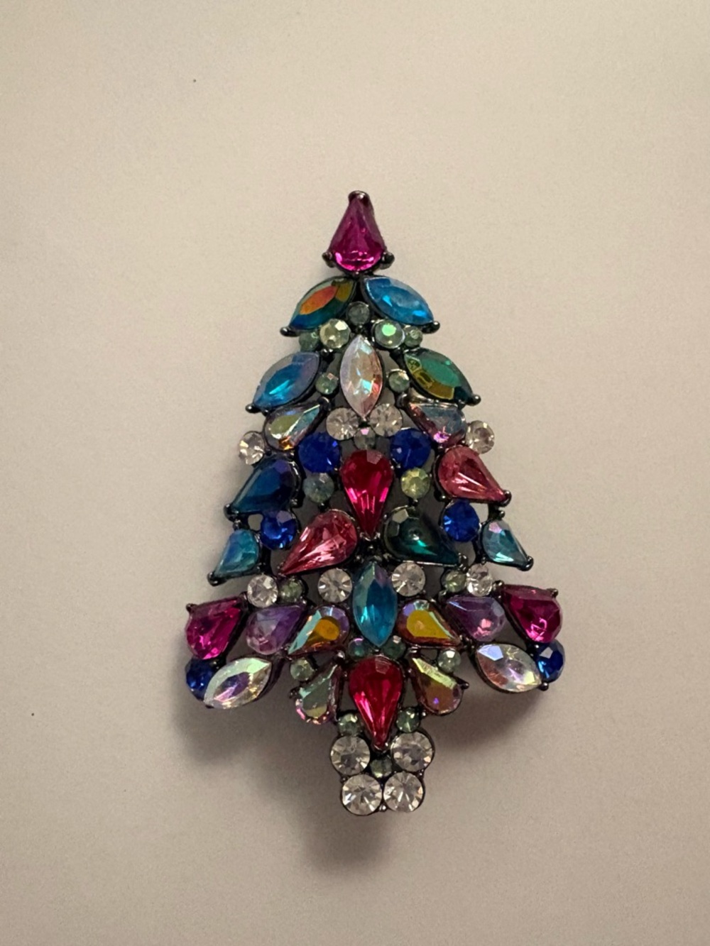 Multicolor Crystal Christmas Tree Brooch